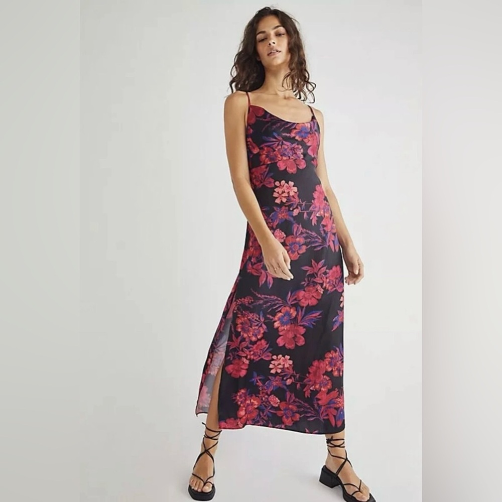FREE PEOPLE ella dress black Floral combo Sz 4 NEW Summer Vacation Romantic